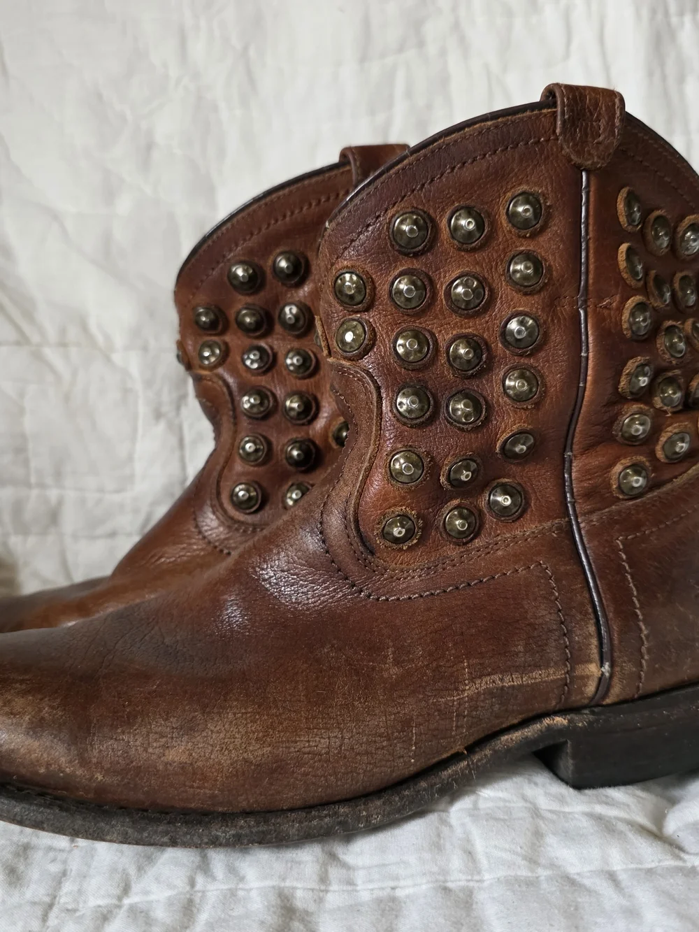 Frye Brown Leather Studded Ankle Boots